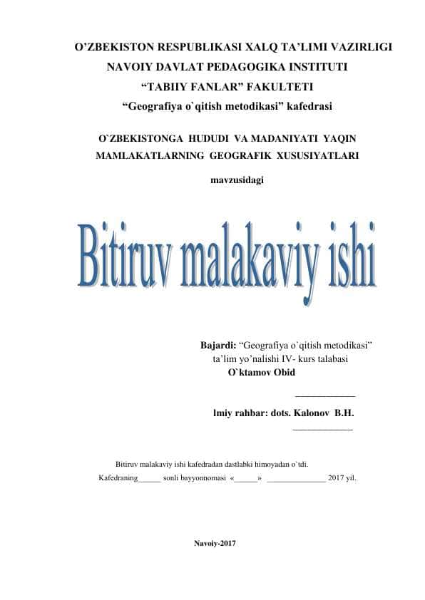 O’zbekistonga hududi va madaniyati yaqin mamlakatlarning geografik xususiyatlari