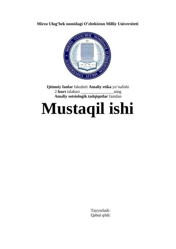 Amaliy sotsiologik tadqiqotlar fanidan mustaqil ish