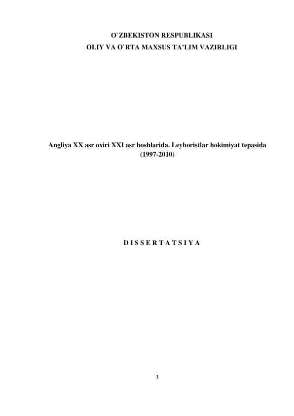 Angliya XX asr oxiri XXI asr boshlarida. Leyboristlar hokimiyat tepasida (1997-2010)