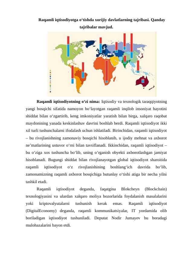 Raqamli iqtisodiyotga oʻtishda xorijiy davlatlarning tajribasi