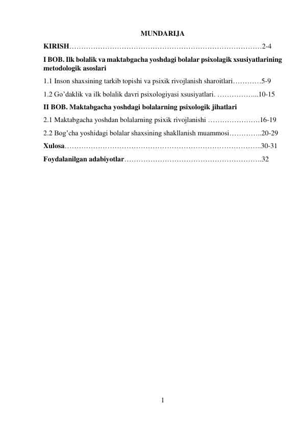 Ilk bolalik va maktabgacha yoshdagi bolalar psixologik xususiyatlari
