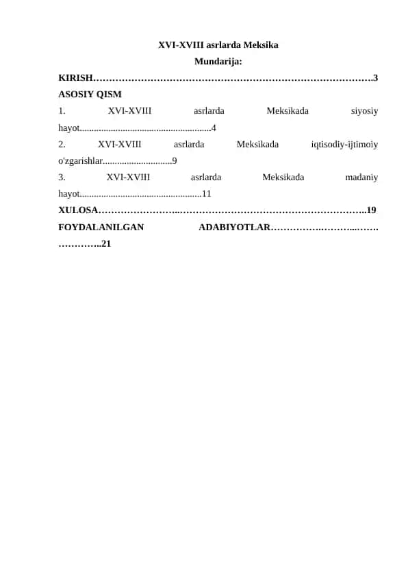 XVI-XVIII asrlarda Meksika