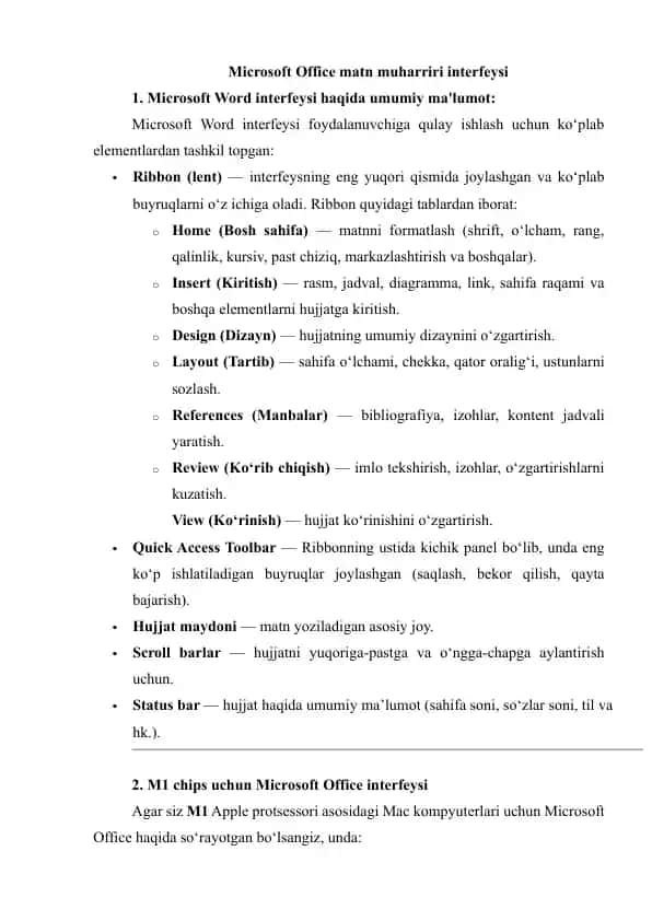 Microsoft Word interfeysi