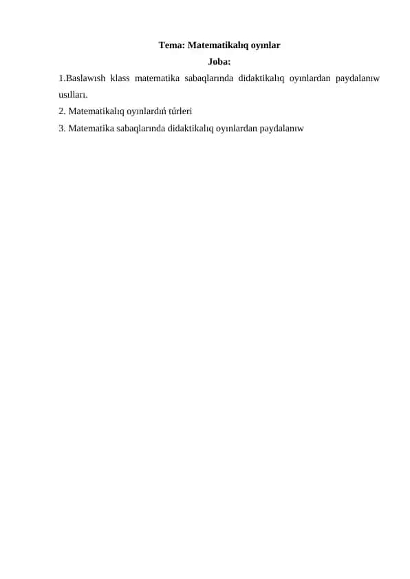 Matematikalıq oyınlar Didaktik oyinlar
