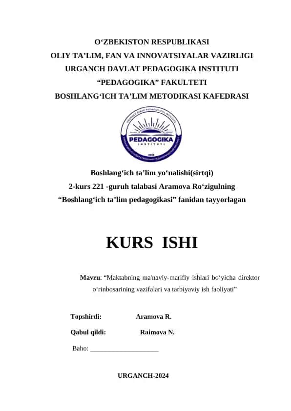"Boshlang‘ich ta’lim pedagogikasi"