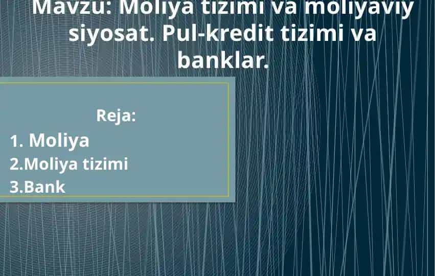 Moliya tizimi va moliyaviy siyosat. Pul-kredit tizimi va banklar