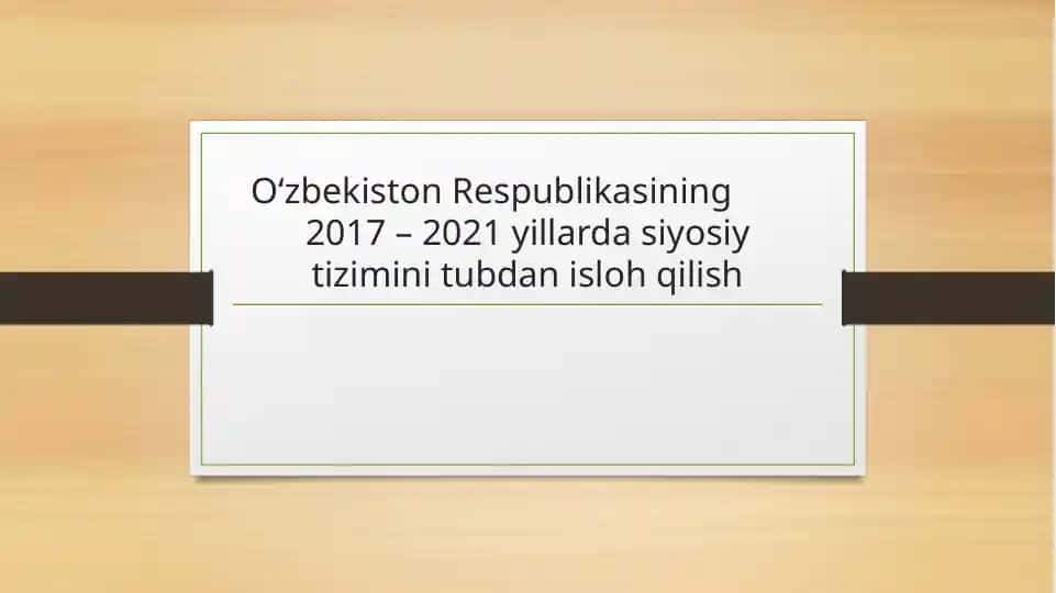 Oʻzbekiston Respublikasining siyosiy tizimini tubdan isloh qilish