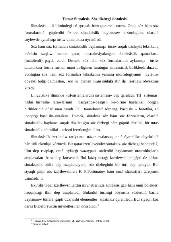Sintаksis. Sóz dizbegi sintaksisi