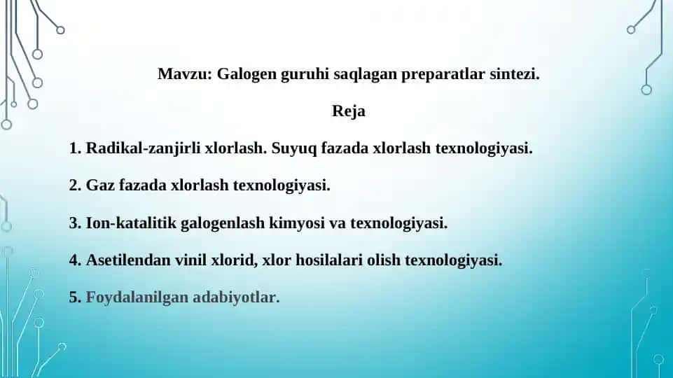 Galogen guruhi saqlagan preparatlar sintezi. Taqdimot 12 bet.