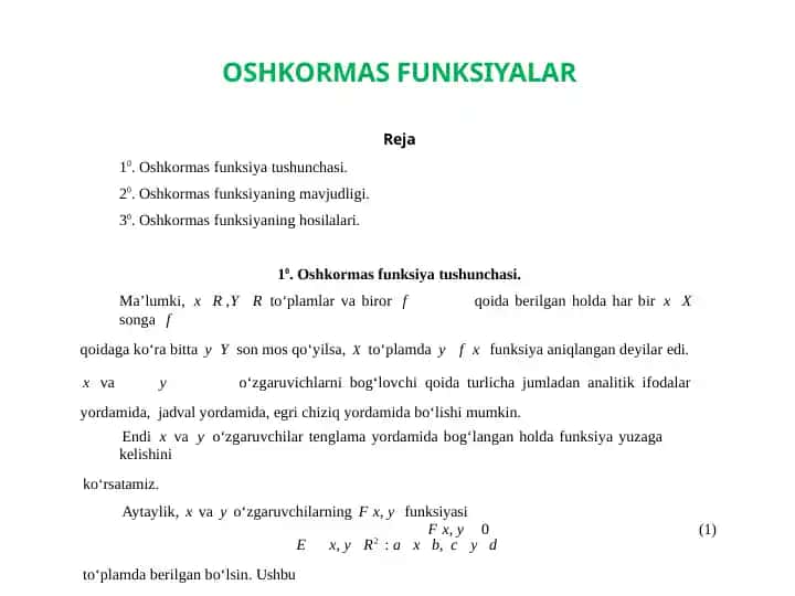 OSHKORMAS FUNKSIYALAR