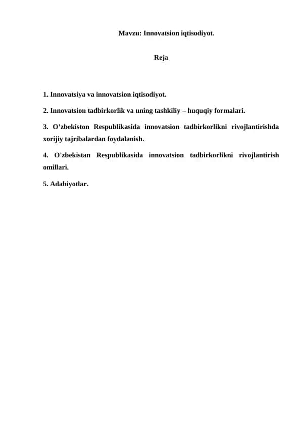 Innovatsion iqtisodiyot. Referat 23 bet.