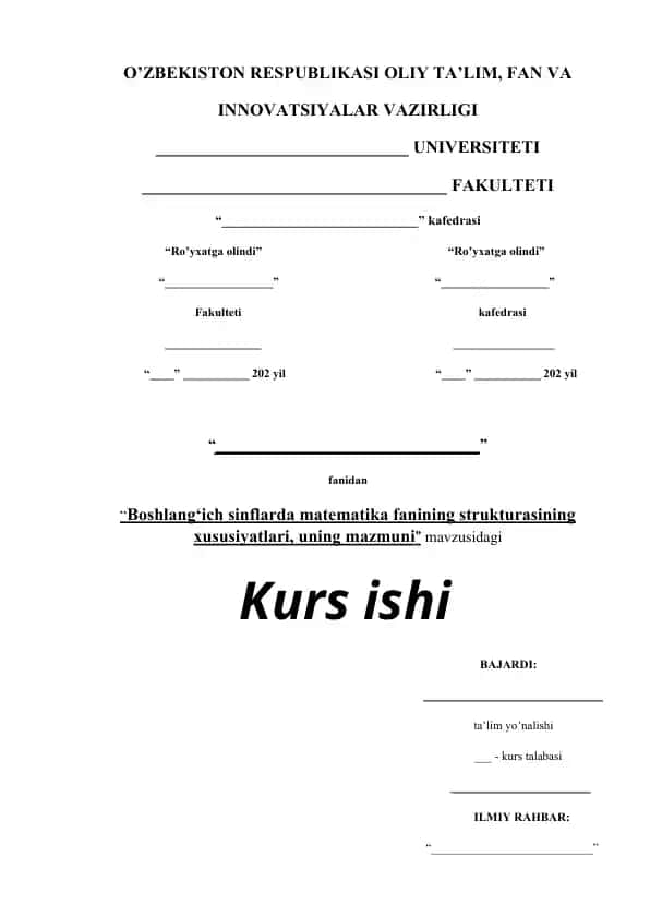 Boshlang`ich sinflarda matematika fanining strukturasining xususiyatlari, uning mazmuni