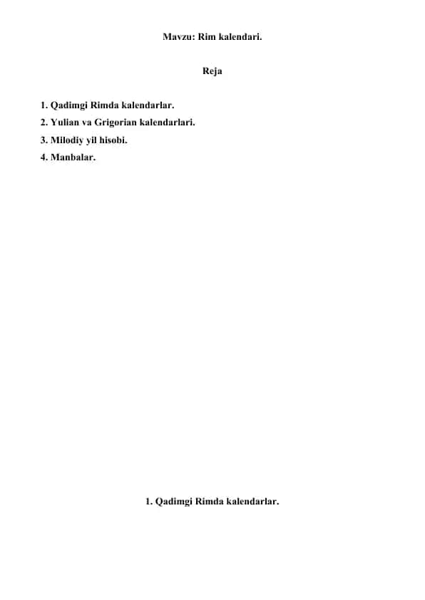Rim kalendari. Referat 11 sahifa.