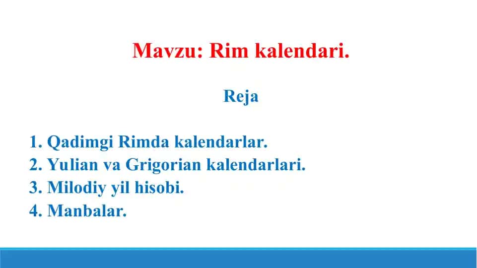 Rim kalendari. Taqdimot 21 sahifa.