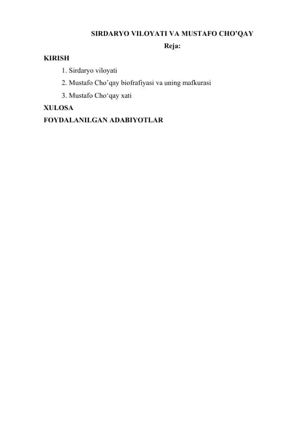 Sirdaryo viloyati va Mustafo Cho’qay