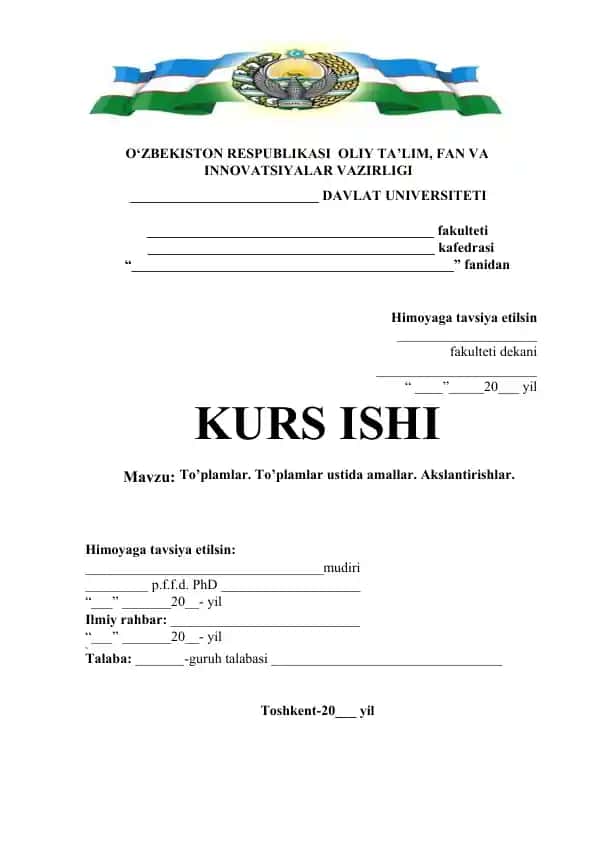 To’plamlar. To’plamlar ustida amallar. Akslantirishlar.