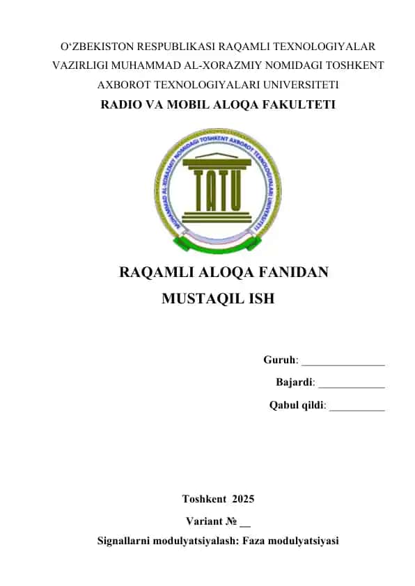 Signallarni modulyatsiyalash Faza modulyatsiyasi