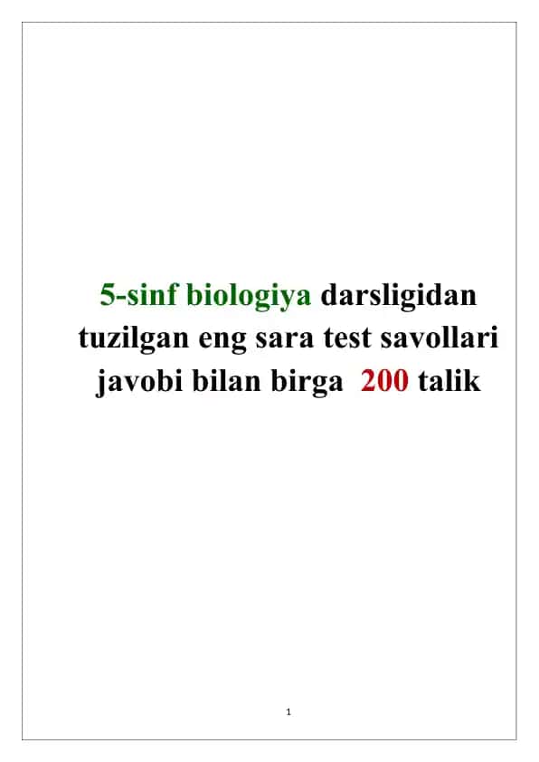 5-sinf biologiya darsligi test savollari