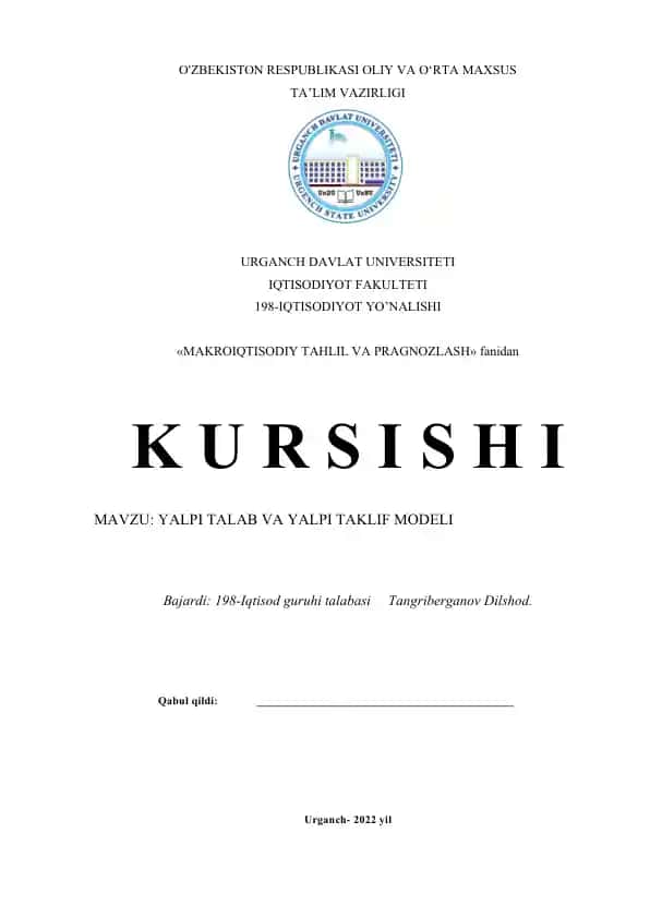 YALPI TALAB VA YALPI TAKLIF MODELI