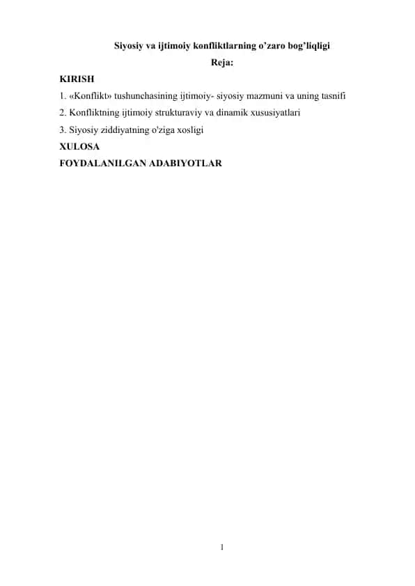 Siyosiy va ijtimoiy konfliktlarning o’zaro bog’liqligi
