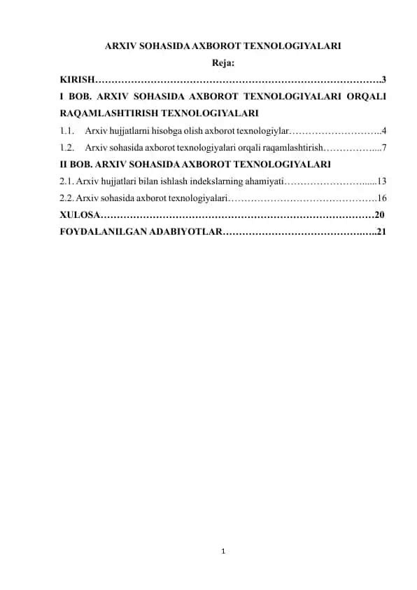 ARXIV SOHASIDA AXBOROT TEXNOLOGIYALARI