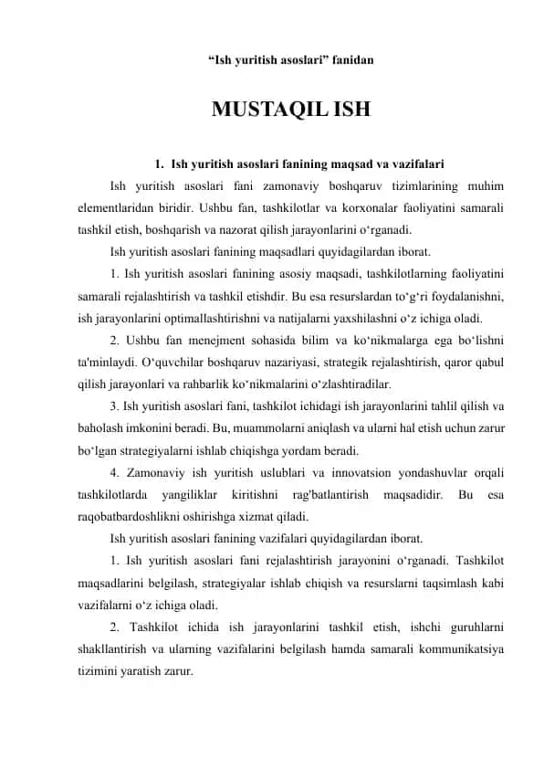 Ish yuritish asoslari