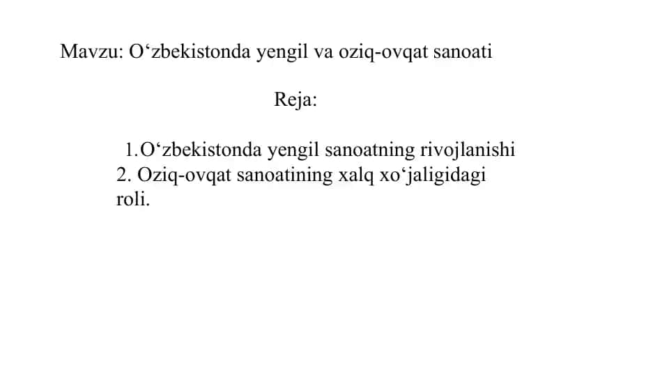 O‘zbekistonda yengil va oziq-ovqat sanoati