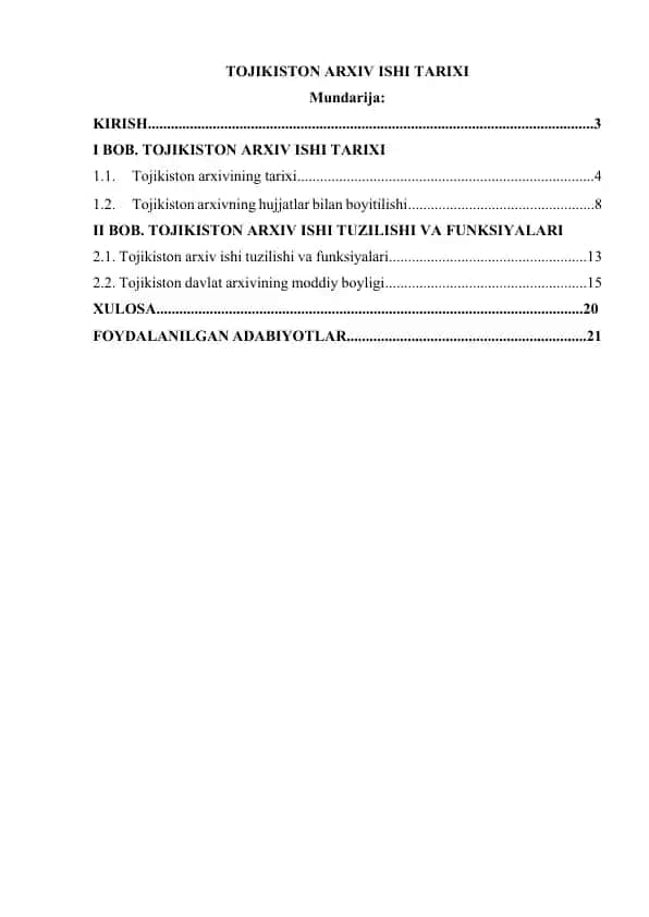 TOJIKISTON ARXIV ISHI TARIXI