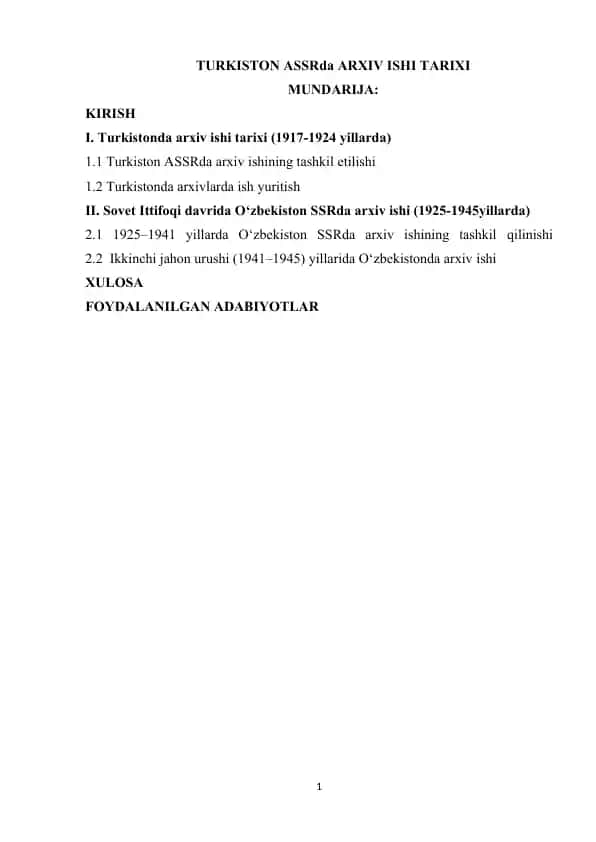 TURKISTON ASSRda ARXIV ISHI TARIXI