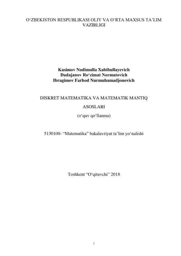 DISKRET MATEMATIKA VA MATEMATIK MANTIQ ASOSLARI