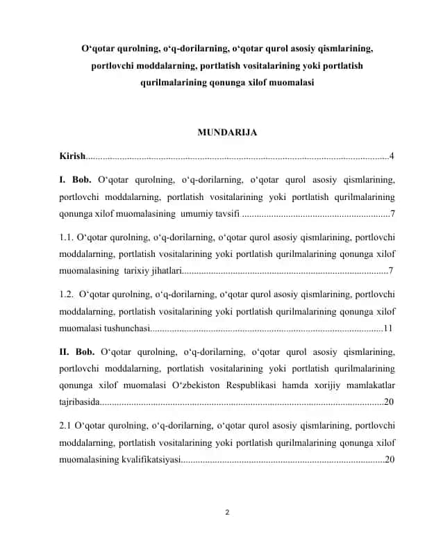 O‘qotar qurolning, o‘q-dorilarning, o‘qotar qurol asosiy qismlarining, portlovchi moddalarning, portlatish vositalarining yoki portlatish qurilmalarining qonunga xilof muomalasi