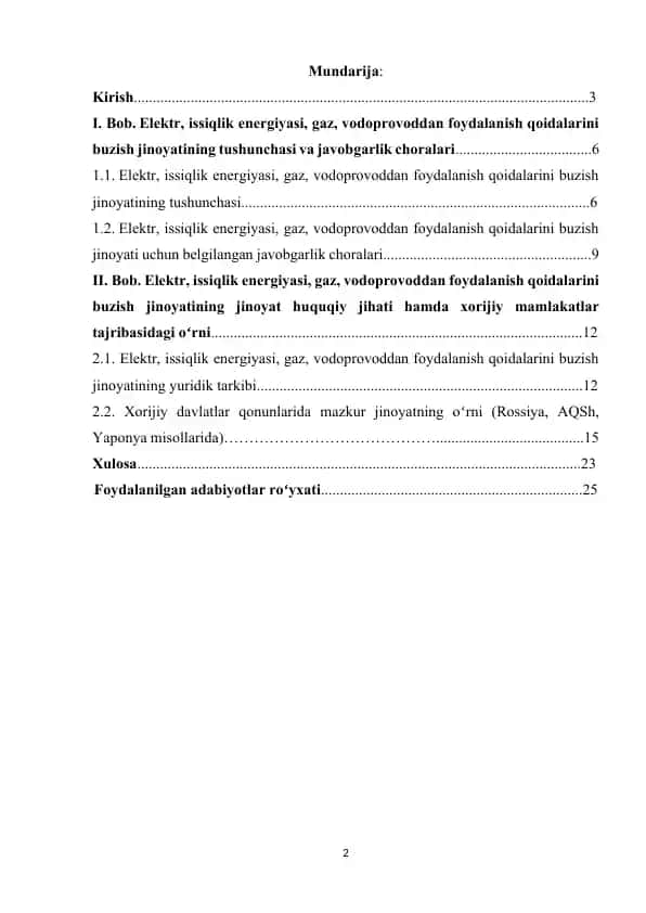 Elektr, issiqlik energiyasi, gaz, vodoprovoddan foydalanish qoidalarini buzish jinoyati