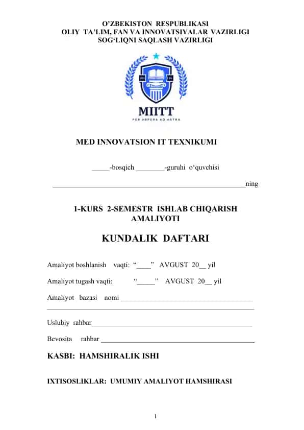 KUNDALIK DAFTARI MED INNOVATSION IT TEXNIKUMI