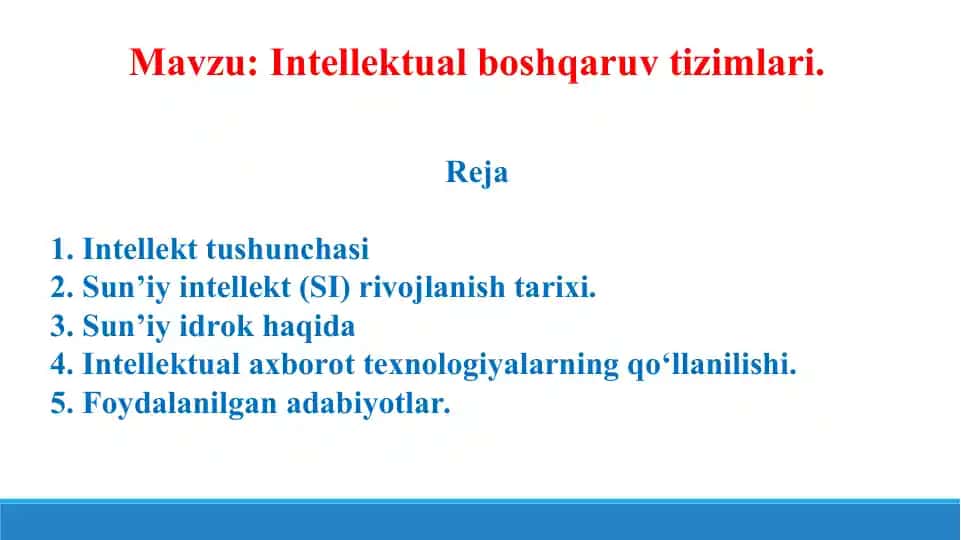 Intellektual boshqaruv tizimlari. Taqdimot 11 bet.