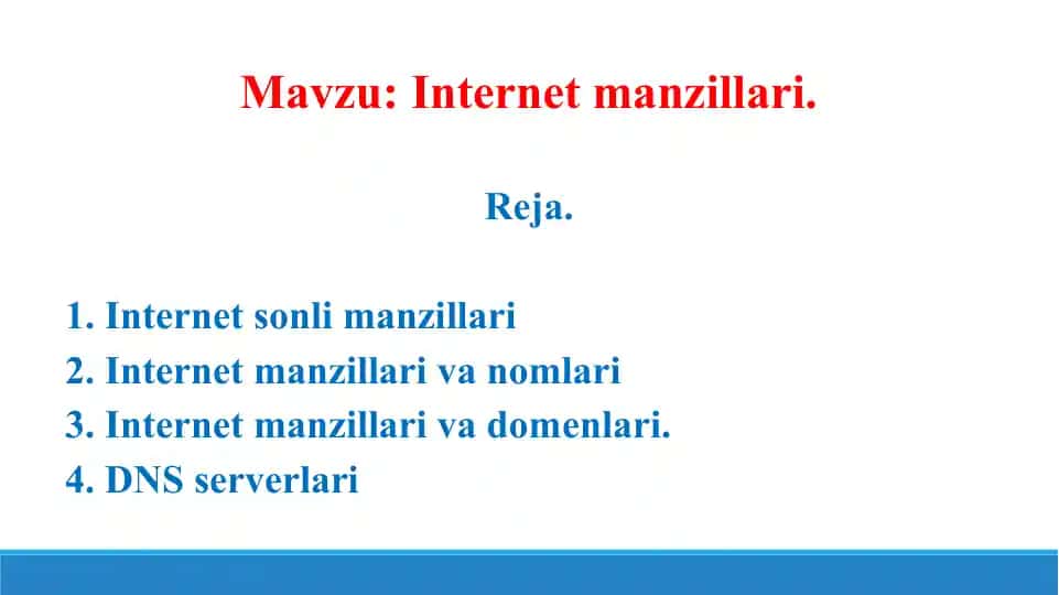 Internet manzillari. Taqdimot 18 bet.