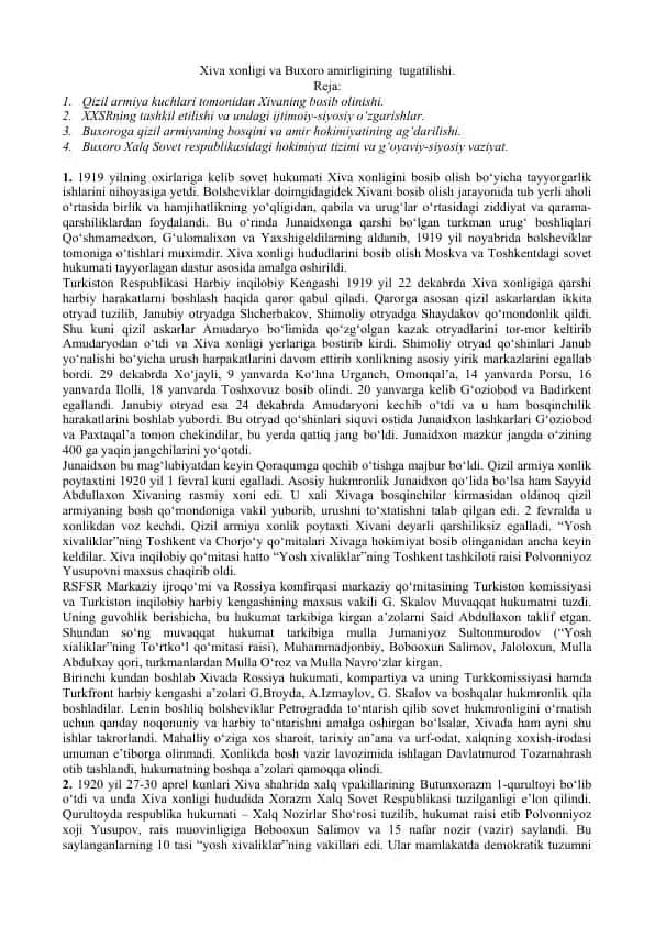 Xiva va Buxoro xonligining tugatilishi
