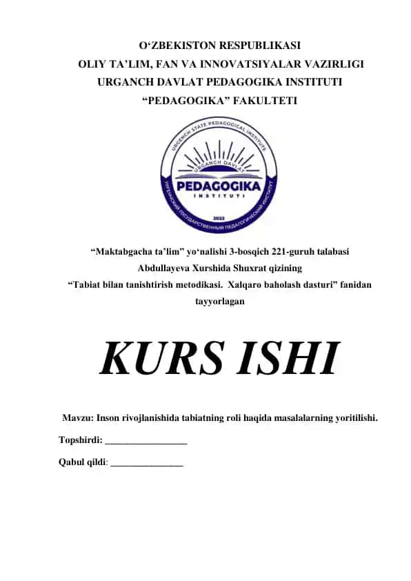 Tabiat bilan tanishtirish metodikasi. Xalqaro baholash dasturi
