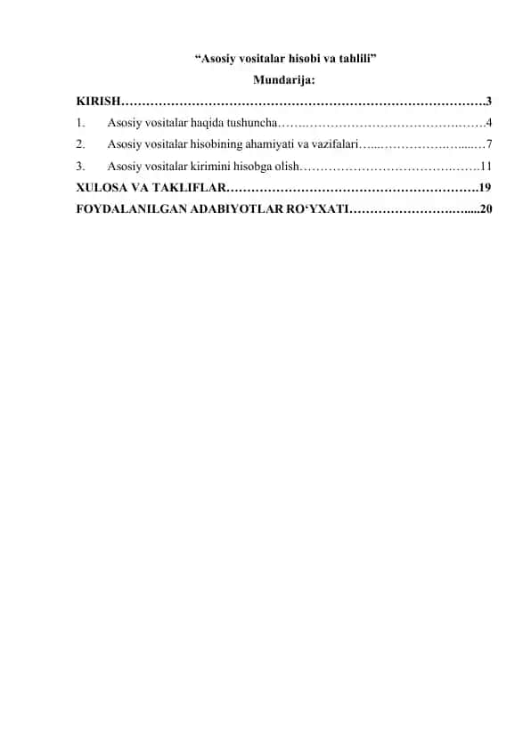 Asosiy vositalar hisobi va tahlili