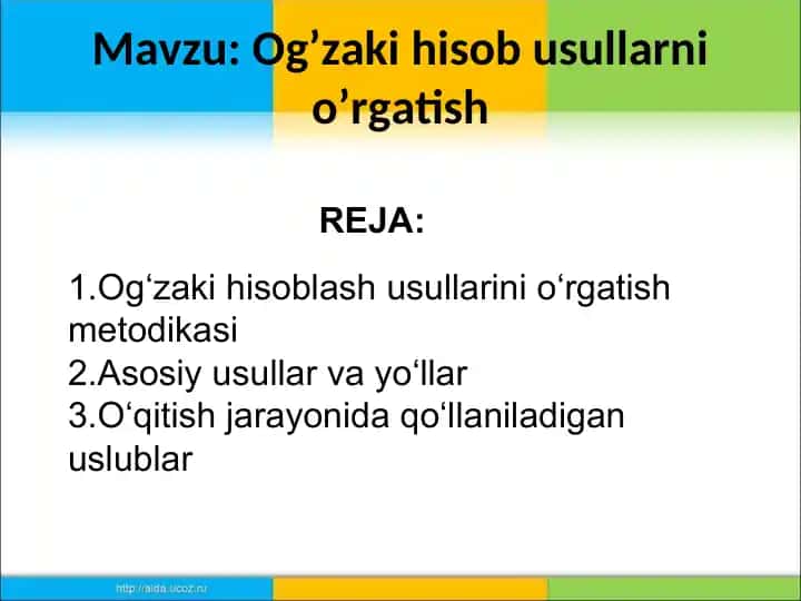 Og'zaki hisob usullarni o'rgatish