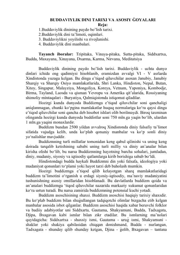 Buddaviylik dini tarixi va asosiy ǵoyalari.doc