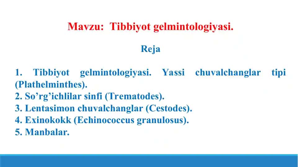Tibbiyot gelmintologiyasi. Taqdimot 12 sahifa