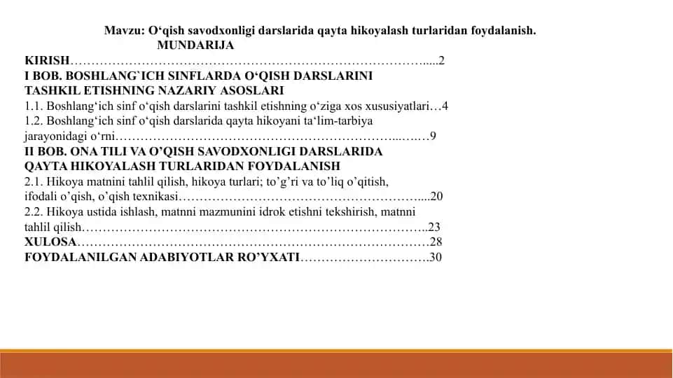 O‘qish savodxonligi darslarida qayta hikoyalash turlaridan foydalanish