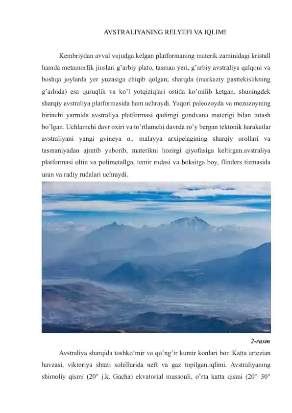 AVSTRALIYANING RELYEFI VA IQLIMI