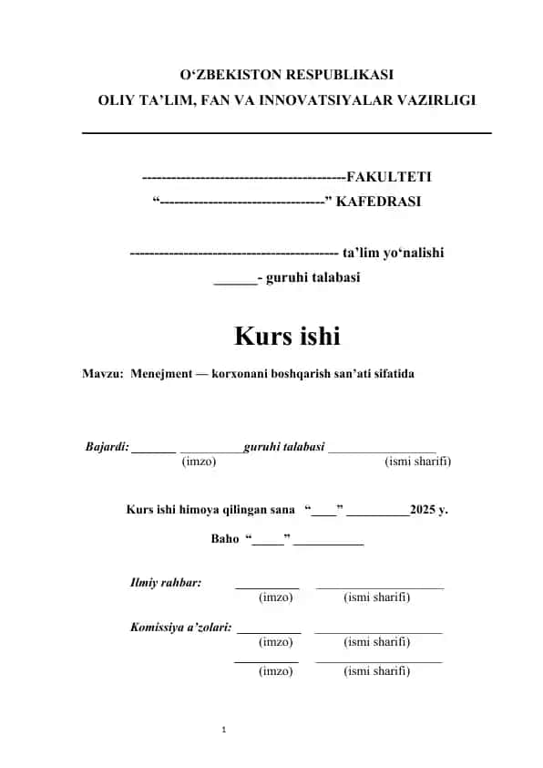 Menejment — korxonani boshqarish san’ati sifatida