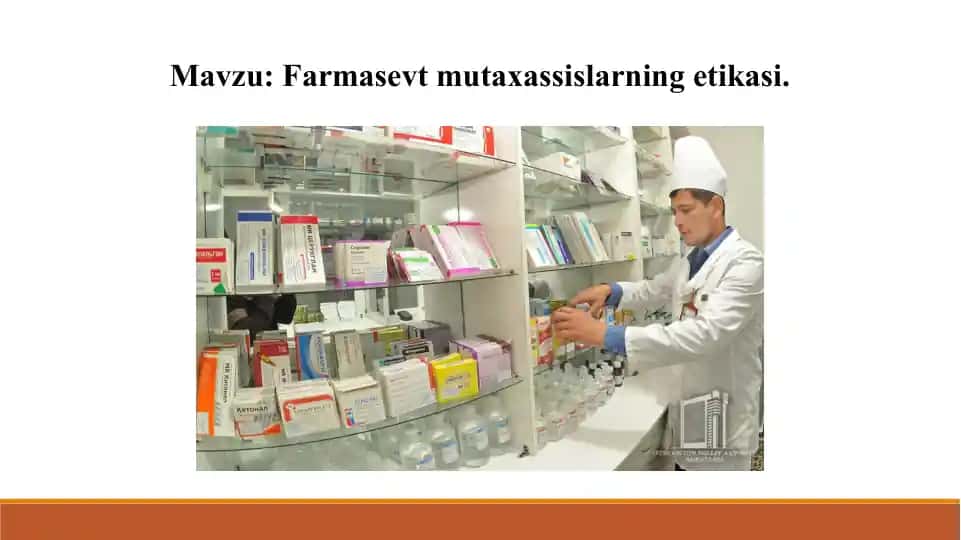 11. Farmasevt mutaxassislarni etikasi. Taqdimot 9 bet. Yuzakiroq yoritilgan.