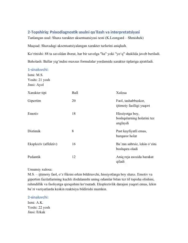 Shaxs xarakter aksentuatsiyasi testi (K.Leongard – Shmishek)