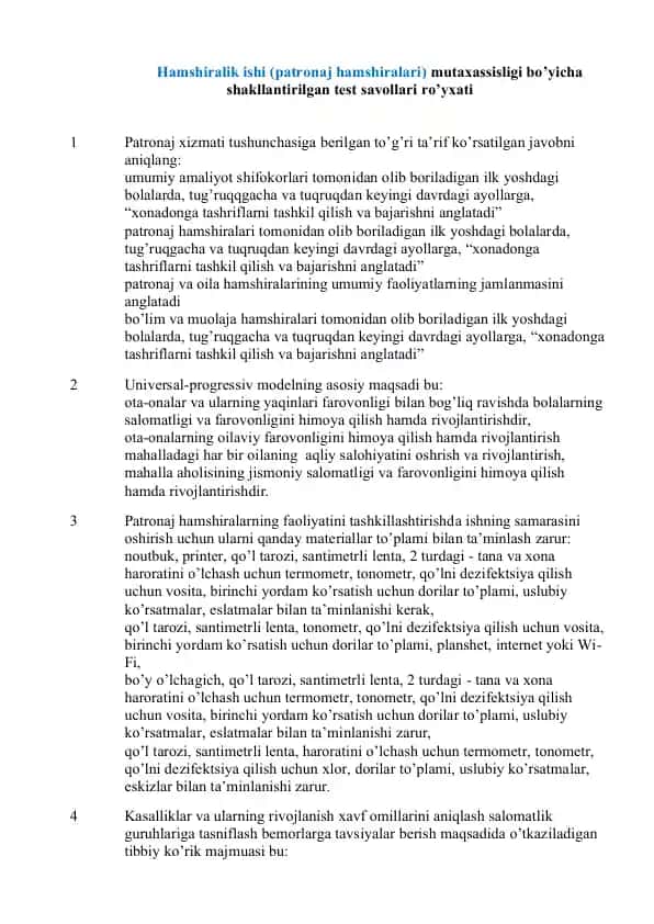 Patronaj Hamshiralar uchun ARGOS testlar