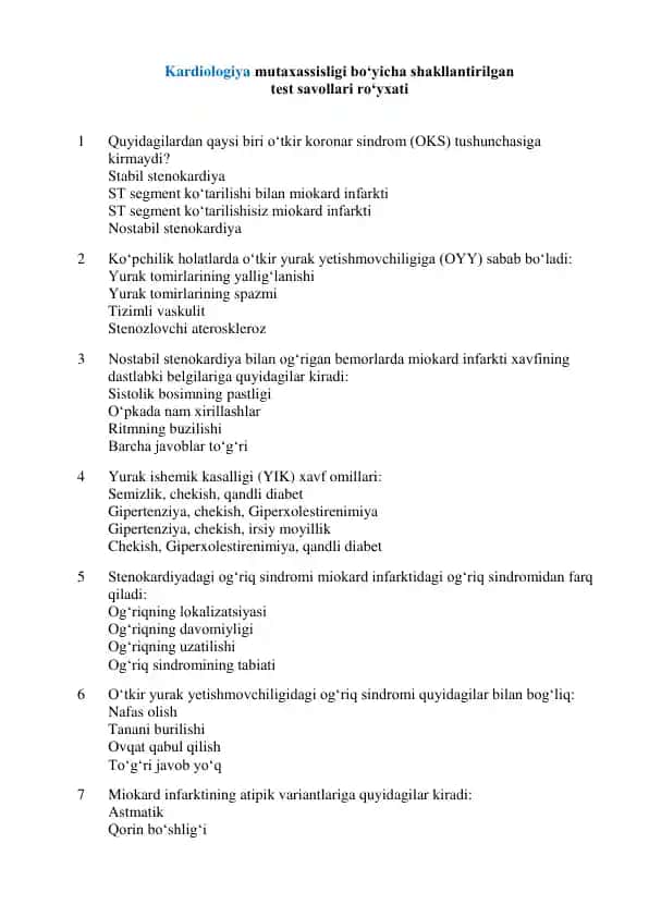 Kardiologiya dan Argos test 2025