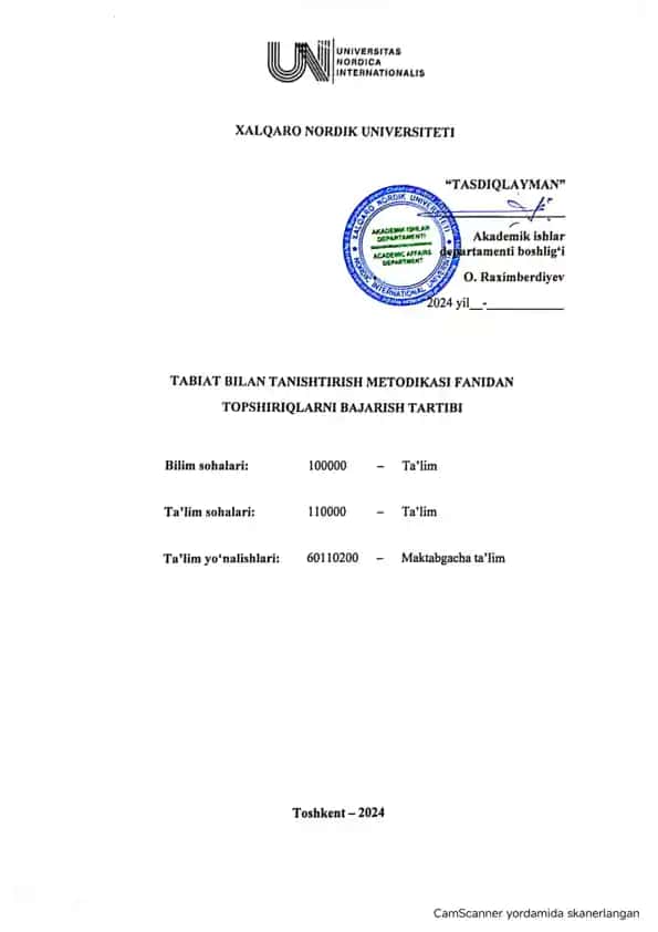 Tabiat bilan tanishtirish topshiriq