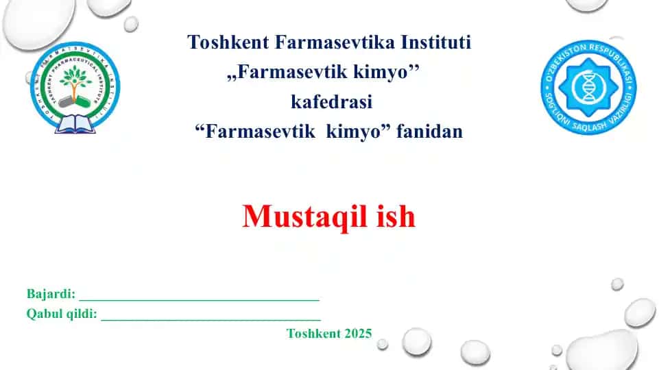 Xiral dori vositalari. Taqdimot, 10 bet.